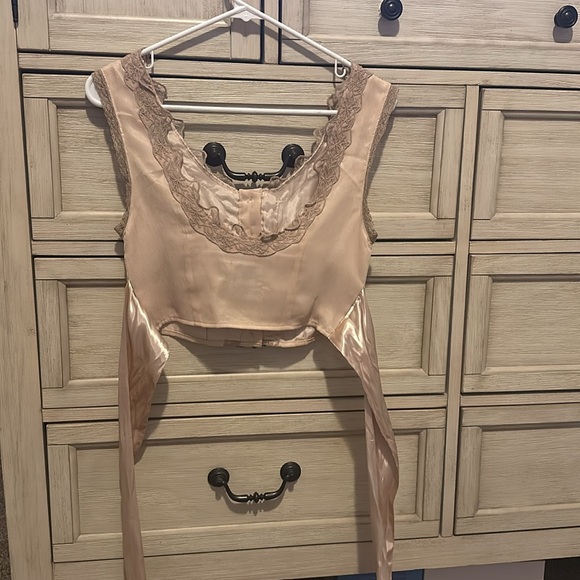 ASOS Nude Lace Silk Button Up Tank Top Bow Tie In Back Button Down Dressy Small - Picture 6 of 10